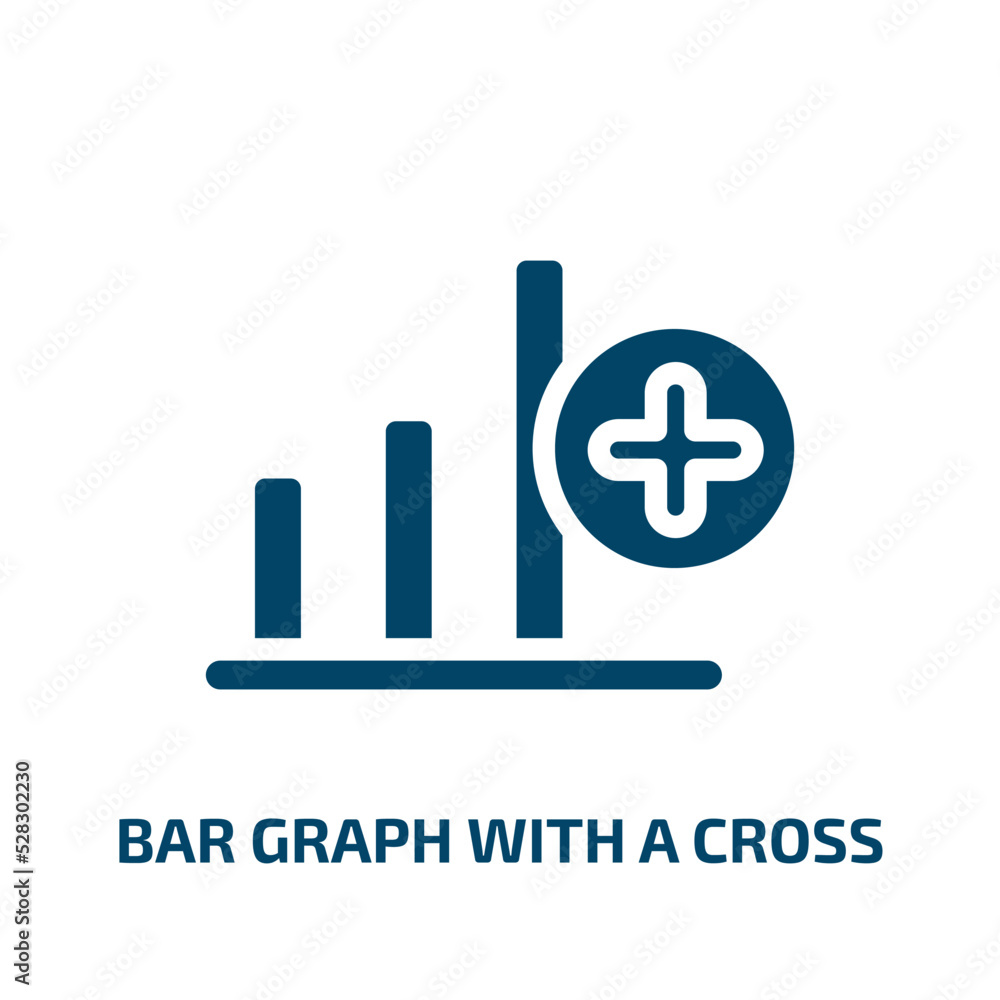 Poster bar graph with a cross vector icon. bar graph with a cross, graph, cross filled icons from flat medi