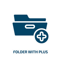folder with plus vector icon. folder with plus, plus, folder filled icons from flat business pack concept. Isolated black glyph icon, vector illustration symbol element for web design and mobile apps - obrazy, fototapety, plakaty