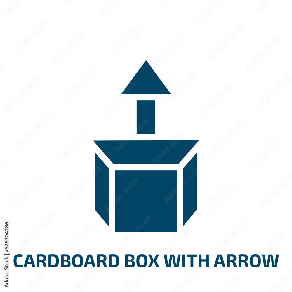Poster cardboard box with arrow vector icon. cardboard box with arrow, carton, arrow filled icons from flat