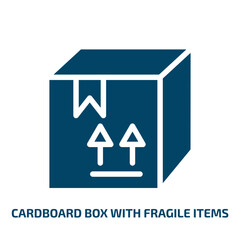 cardboard box with fragile items vector icon. cardboard box with fragile items, box, shipping filled icons from flat boxes concept. Isolated black glyph icon, vector illustration symbol element for