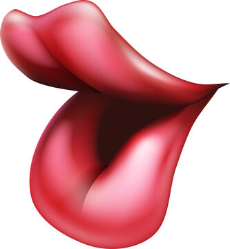 An illustration of cartoon big red female lips with bright red lipstick