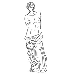 Vector illustration of antique statue. Line art of ancient greek sculpture