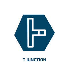 t junction vector icon. t junction, junction, arrow filled icons from flat us road signs concept. Isolated black glyph icon, vector illustration symbol element for web design and mobile apps