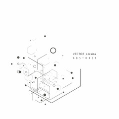 Abstract hexagons genetic, science, chemical pattern. Technology geometric carcass. Vector connection and social network. Concept with lines and dots