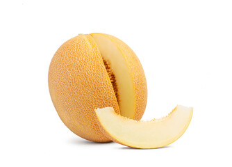 cut melon with a slice on a white isolated background