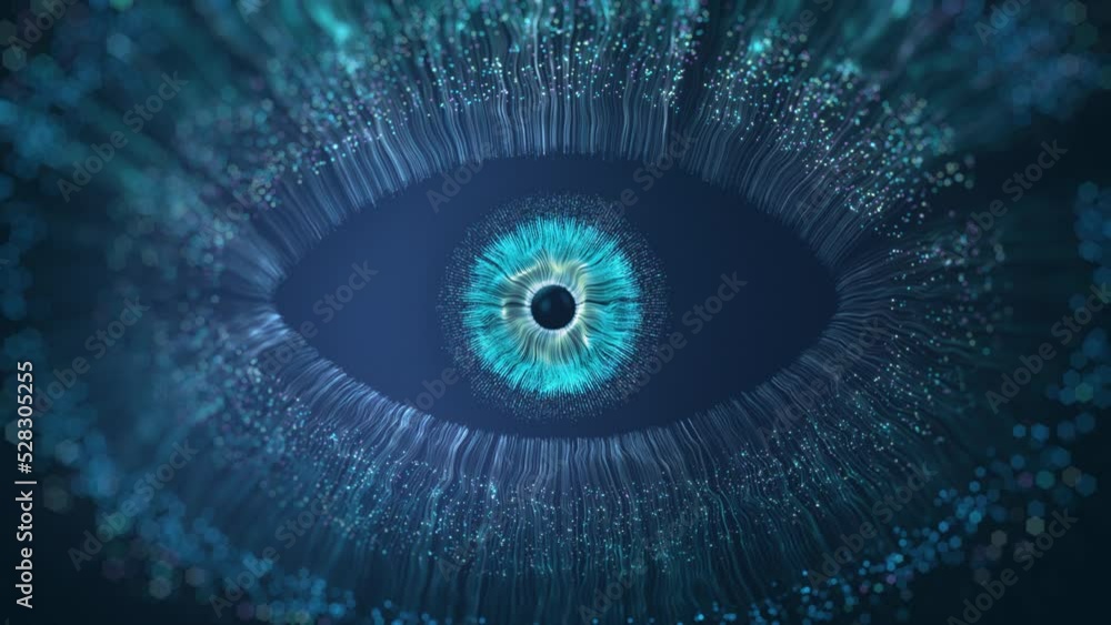 Poster green and purple lines then form a three-dimensional model of the human eye. the concept of human ir