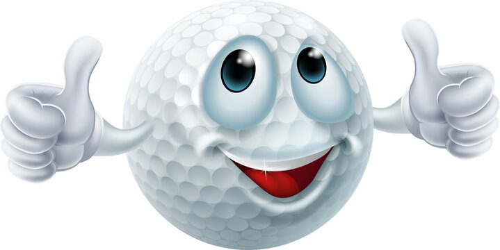 An illustration of a cartoon golf ball character doing a thumbs up