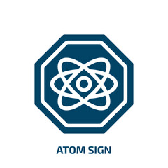 atom sign vector icon. atom sign, atom, technology filled icons from flat universal warning signals concept. Isolated black glyph icon, vector illustration symbol element for web design and mobile