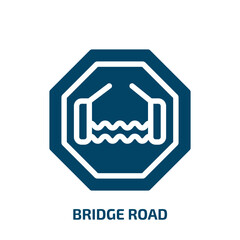 bridge road vector icon. bridge road, road, traffic filled icons from flat traffic signs concept. Isolated black glyph icon, vector illustration symbol element for web design and mobile apps