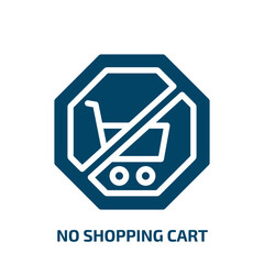 no shopping cart vector icon. no shopping cart, bag, cart filled icons from flat signal and prohibitions concept. Isolated black glyph icon, vector illustration symbol element for web design and