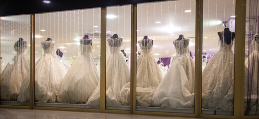 Shop window with wedding dresses