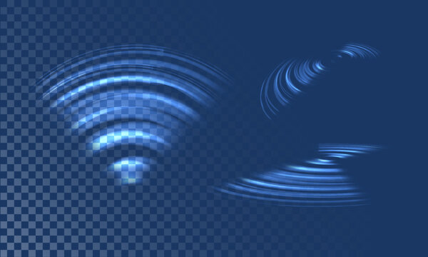 Sensor waves signal or scanner laser in futuristic light style on transparent background. Sensor elements set for HUD design. Vector illustration