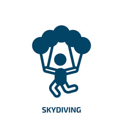skydiving vector icon. skydiving, sport, sky filled icons from flat sports concept. Isolated black glyph icon, vector illustration symbol element for web design and mobile apps