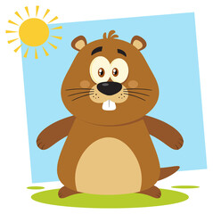 Cute Marmot Cartoon Mascot Character. Hand Drawn Illustration Isolated On Transparent Background