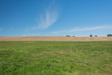 Niebo, skoszone pole i trawa