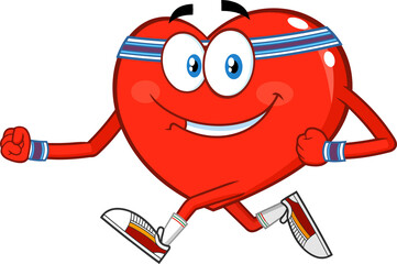 Smiling Heart Cartoon Character Running. Hand Drawn Illustration Isolated On Transparent Background