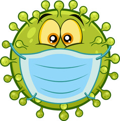 Surprised Coronavirus (COVID-19) Cartoon Character With Face Mask. Hand Drawn Illustration Isolated On Transparent Background