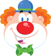 Smiling Clown Face Cartoon Character. Hand Drawn Illustration Isolated On Transparent Background