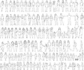 set of people sketch, contour vector, isolated