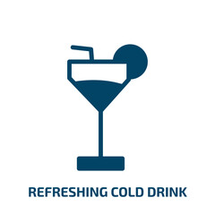 refreshing cold drink vector icon. refreshing cold drink, cold, glass filled icons from flat summer concept. Isolated black glyph icon, vector illustration symbol element for web design and mobile