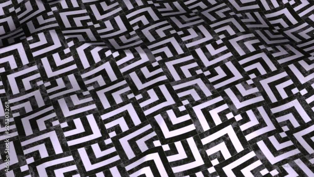 Poster patterned floor moves in waves. motion. tiled floor with geometric pattern moves in waves. 3d floor 