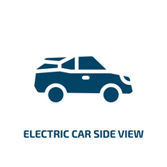 electric car side view vector icon. electric car side view, vehicle, car filled icons from flat transporters concept. Isolated black glyph icon, vector illustration symbol element for web design and