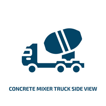 concrete mixer truck side view vector icon. concrete mixer truck side view, truck, vehicle filled icons from flat transporters concept. Isolated black glyph icon, vector illustration symbol element