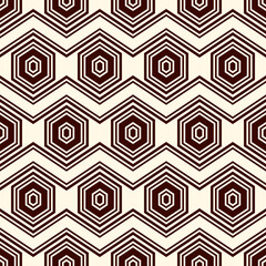 Zigzag seamless pattern. Hexagon mosaic tiles ornament. Ethnic surface print. Repeated geometric figures background