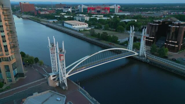 Millennium Bridge in the city of Manchester - aerial view - drone photography