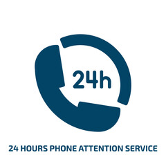 24 hours phone attention service vector icon. 24 hours phone attention service, phone, attention filled icons from flat holidays concept. Isolated black glyph icon, vector illustration symbol element