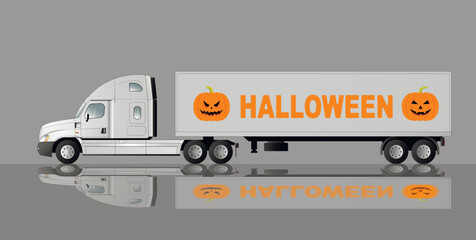 A modern American road train for transporting Halloween gifts.