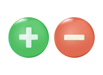 3D Add, plus and minus delete buttons, icon set. web site and mobile app icons UI interface. Medical cross round button. 3d vector icon. Cartoon minimal style