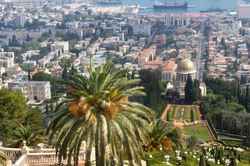 Haifa, Israel, June 26, 202 : view from the Louis Promenade on Mount Carmel to the Bahai Temple,...