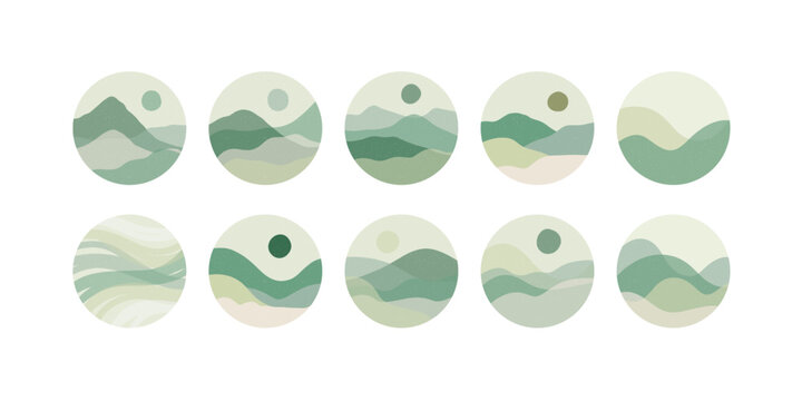 Round Abstract Landscape Rough Vector Illustration for Social Media