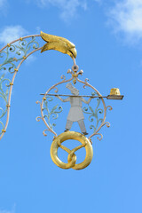Historic shopsign bakery, golden brezel, germany