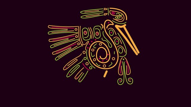 National Hispanic Heritage Month animation for card, banner, poster video. Aztecs, Incas. Latino American poncho ornament . Parrot, cockatoo, toucan clip embroidery.