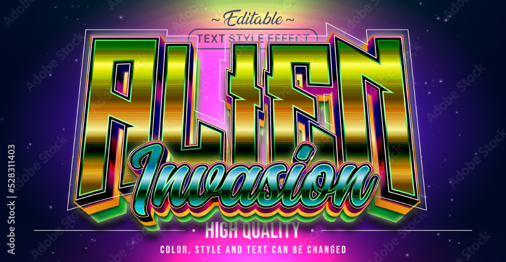 Poster Editable text style effect - Alien Invasion text style theme.