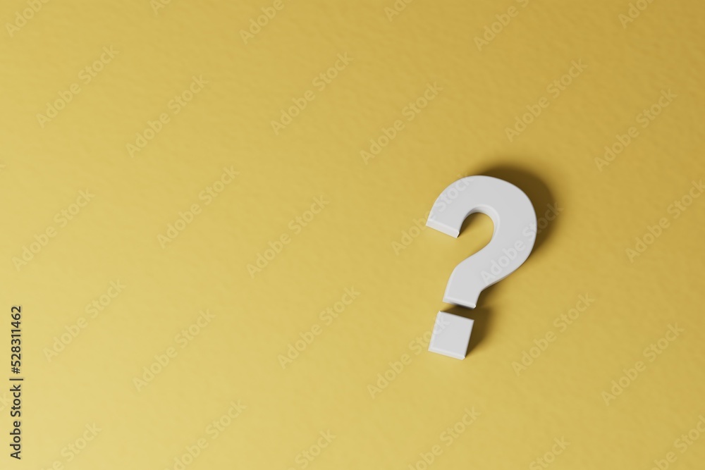 Poster a matter of choice. question mark in white on a yellow background. copy paste, copy space. 3d render