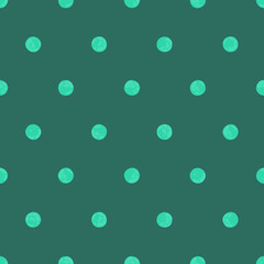 Green Polka Dot on Pine Green Backdrop, Christmas Background, Seamless Pattern. Festive Illustration for Holidays, Wrapping Paper, Texture EPS Vector.
