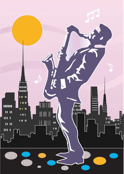 Illustration of a saxophone player in New York