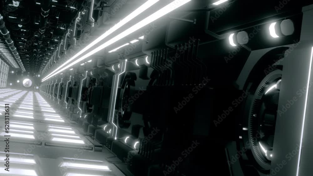 Poster technological tunnel with neon lines and pipes. motion. futuristic 3d space with glowing lines and t