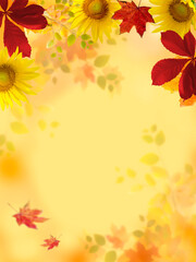 Obraz premium Autumn Banner Background with Colored Fall Leaves against a beautiful bokeh background. Good for Thanksgiving Day or Halloween With Copy Space