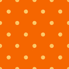 Yellow Polka Dot On Orange Background, Seamless Vector Pattern. Modern Minimalist Art Background, Design For Fabrics, Wrapping Paper, Printing and Fashion.
