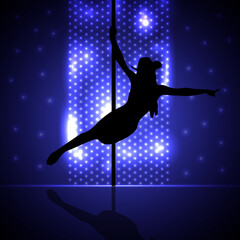 Fototapeta na wymiar Beautiful silhouette of young women dancing a striptease. Sexy pole dancing 
