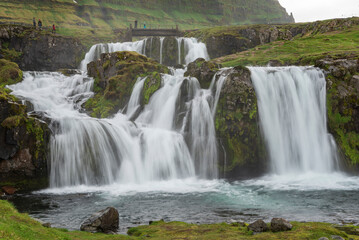 Summer Light Beautiful Waterfall Iceland Landscape Kirkjufell Panorama Mountain Sunset