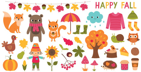 Fall (autumn) vector cartoon illustration set