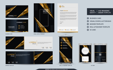 Modern Navy stationery mock up set and visual brand identity with abstract overlap layers background . Vector illustration mock up for branding, cover, card, product, event, banner, website.