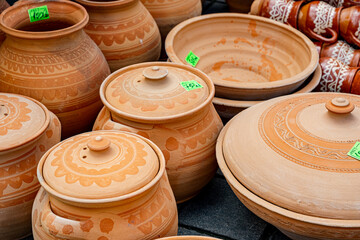 Traditional Romanian handmade ceramics market at the potters fair from Sibiu, Romania