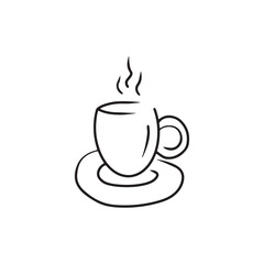 Glass with hot coffee, cappucino, tea, cocoa drawing isolated on white background. Vector sketch illustration in simple doodle outline style. Cozy winter and autumn design, cafe, confectionery
