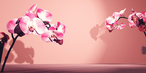 Pink orchid flowers in a minimal room - 3D render